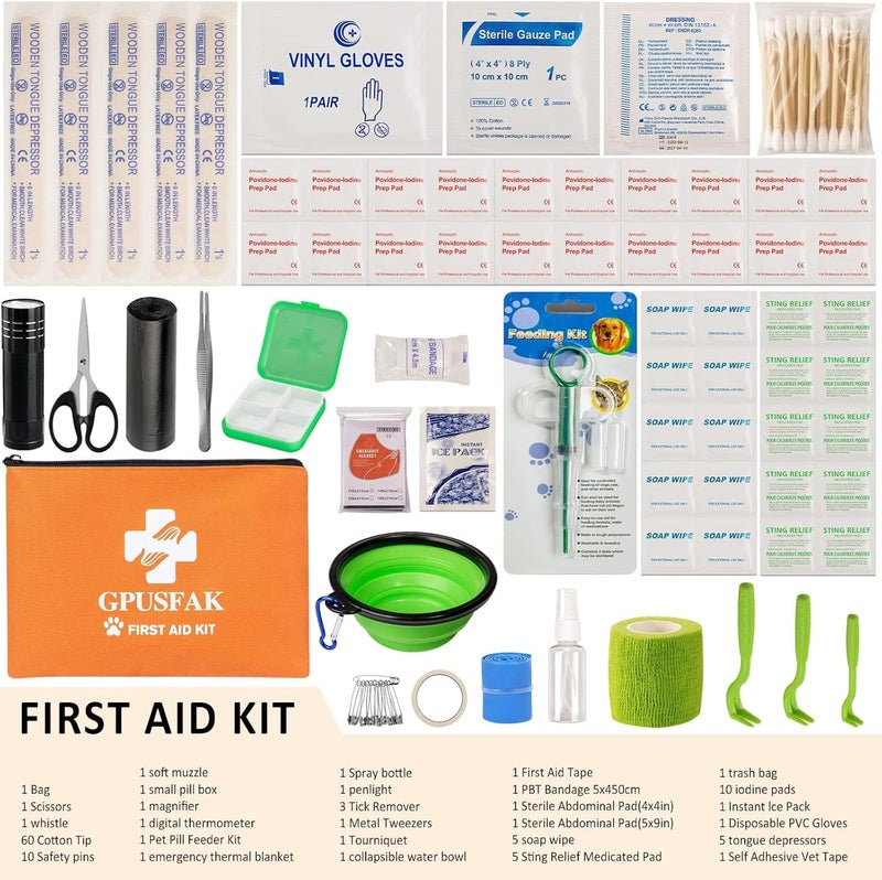 GPUSFAK Pet First Aid Kit for Dogs & Cats - Dog First Aid Kit Pet Emergency Kit with First Aid Supplies for Home Camping Hiking Traveling - Image 2